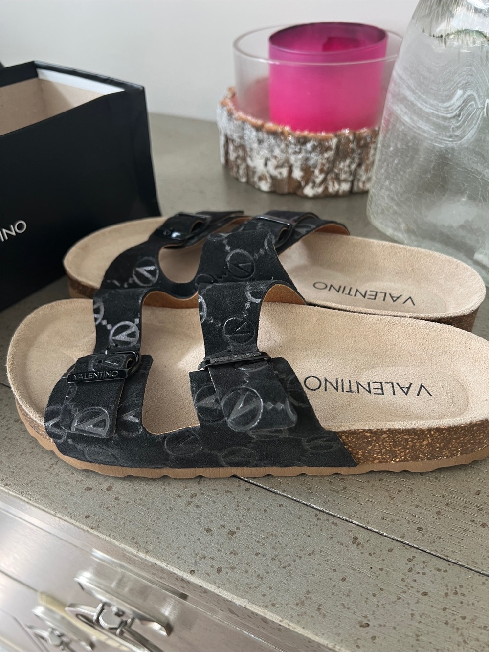 Valentino Black Duessa Double-Strap Sandal Box Size 7 - Picture 3 of 5